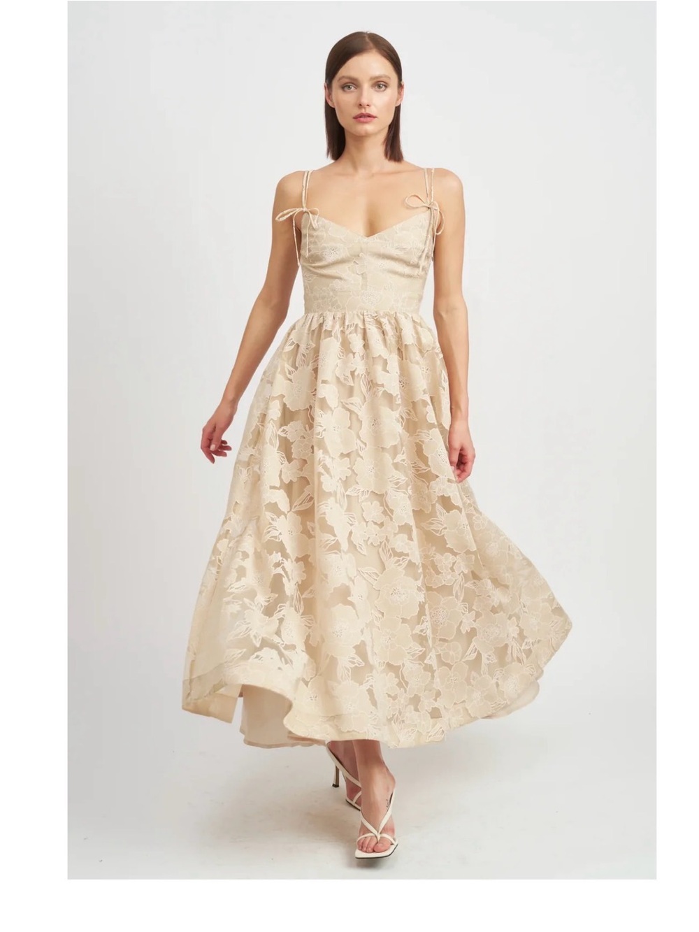 En Saison Cream Lace Maxi Dress with Tie Straps